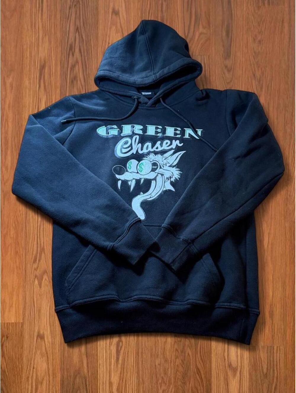 Green Chaser 216 Hoodie Mens Small Black White Dragon Graphic Pullover 18x25